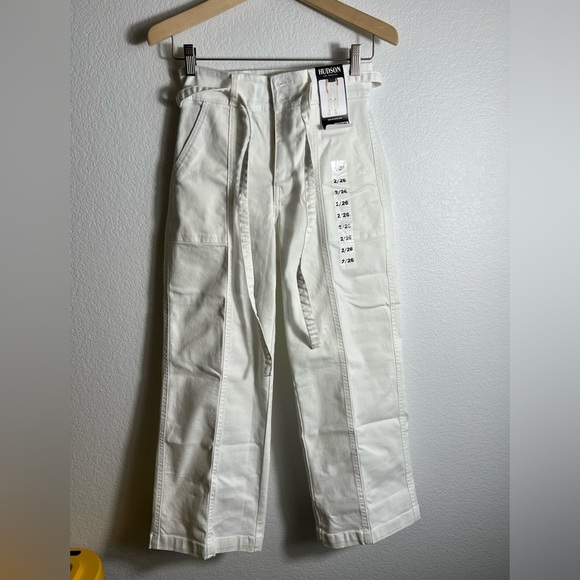 New Hudson Women’s Wide Leg Belted white Jean - Picture 5 of 12